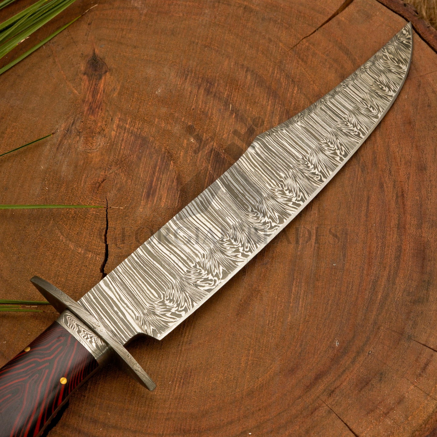 Long Creek Bowie – 15.25" Hand-Forged Damascus Bowie Knife with Leather Sheath