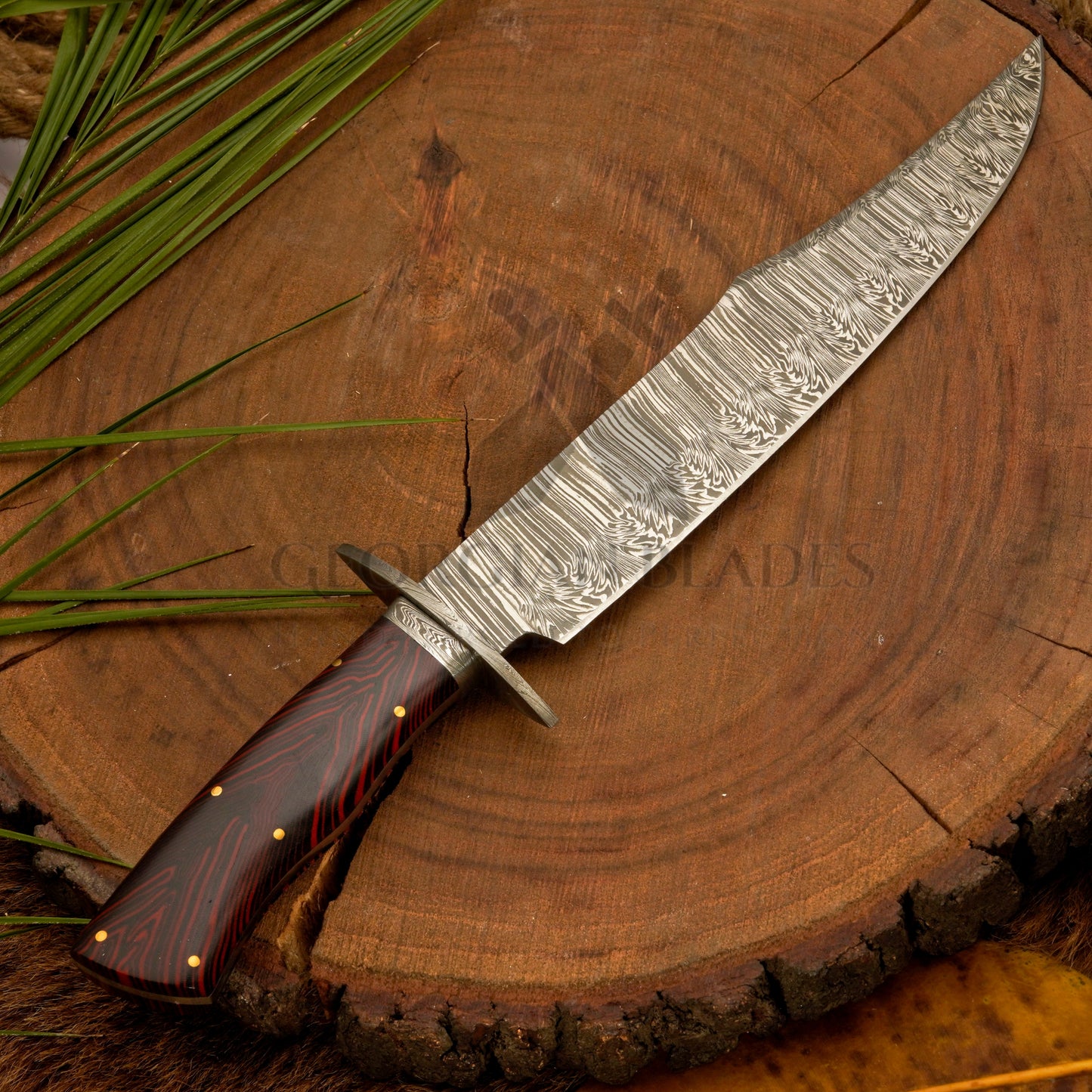 Long Creek Bowie – 15.25" Hand-Forged Damascus Bowie Knife with Leather Sheath