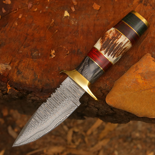 Shadowfang - 9 inch Damascus Steel Hunting Knife with Stag Horn Handle
