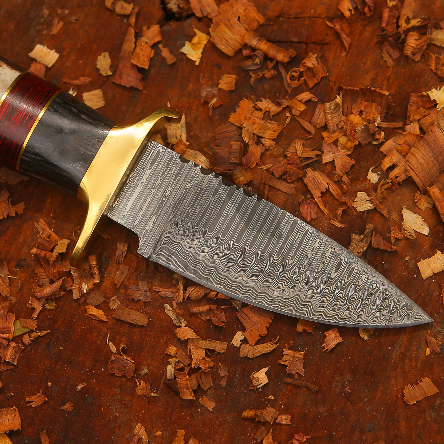 Shadowfang - 9 inch Damascus Steel Hunting Knife with Stag Horn Handle