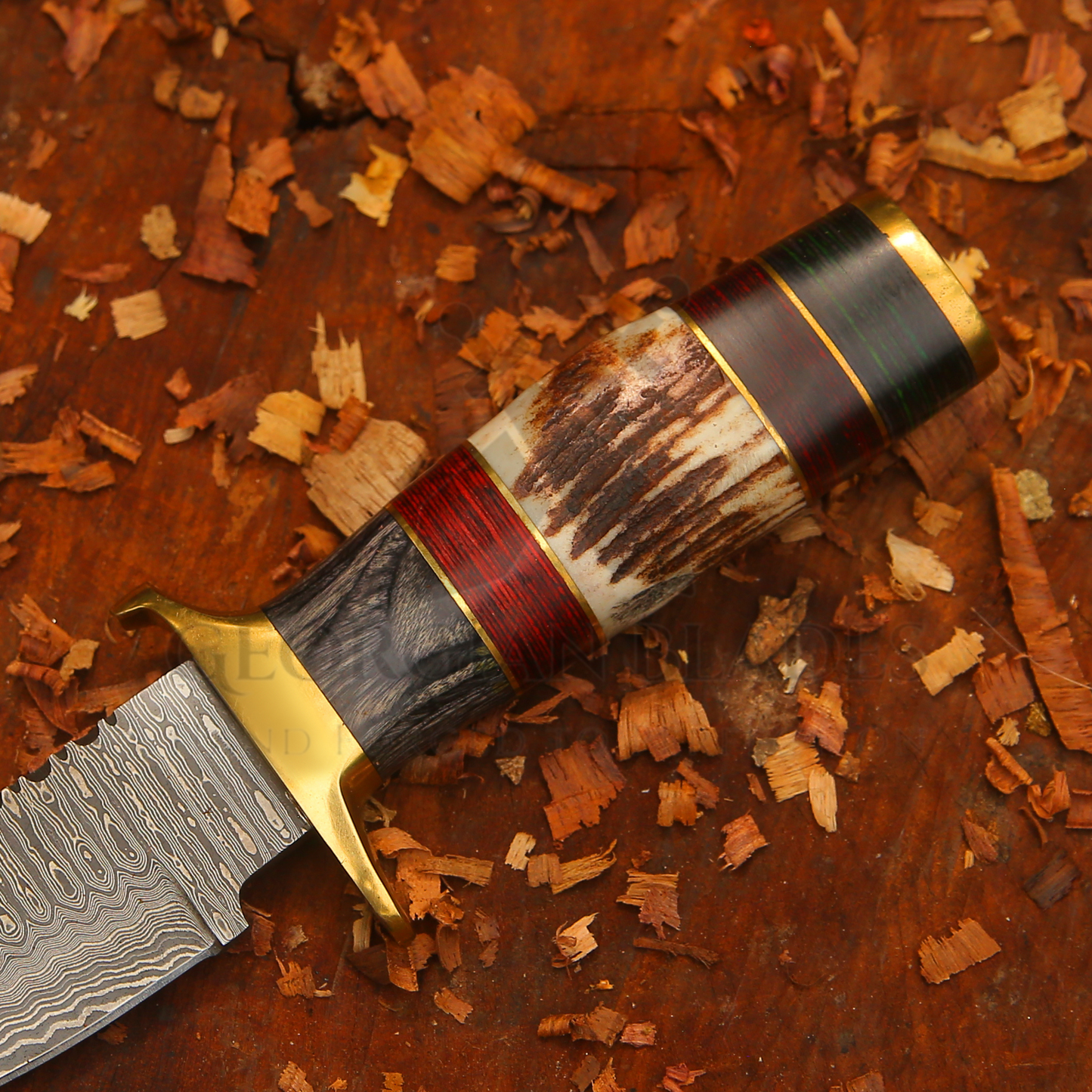 Shadowfang - 9 inch Damascus Steel Hunting Knife with Stag Horn Handle