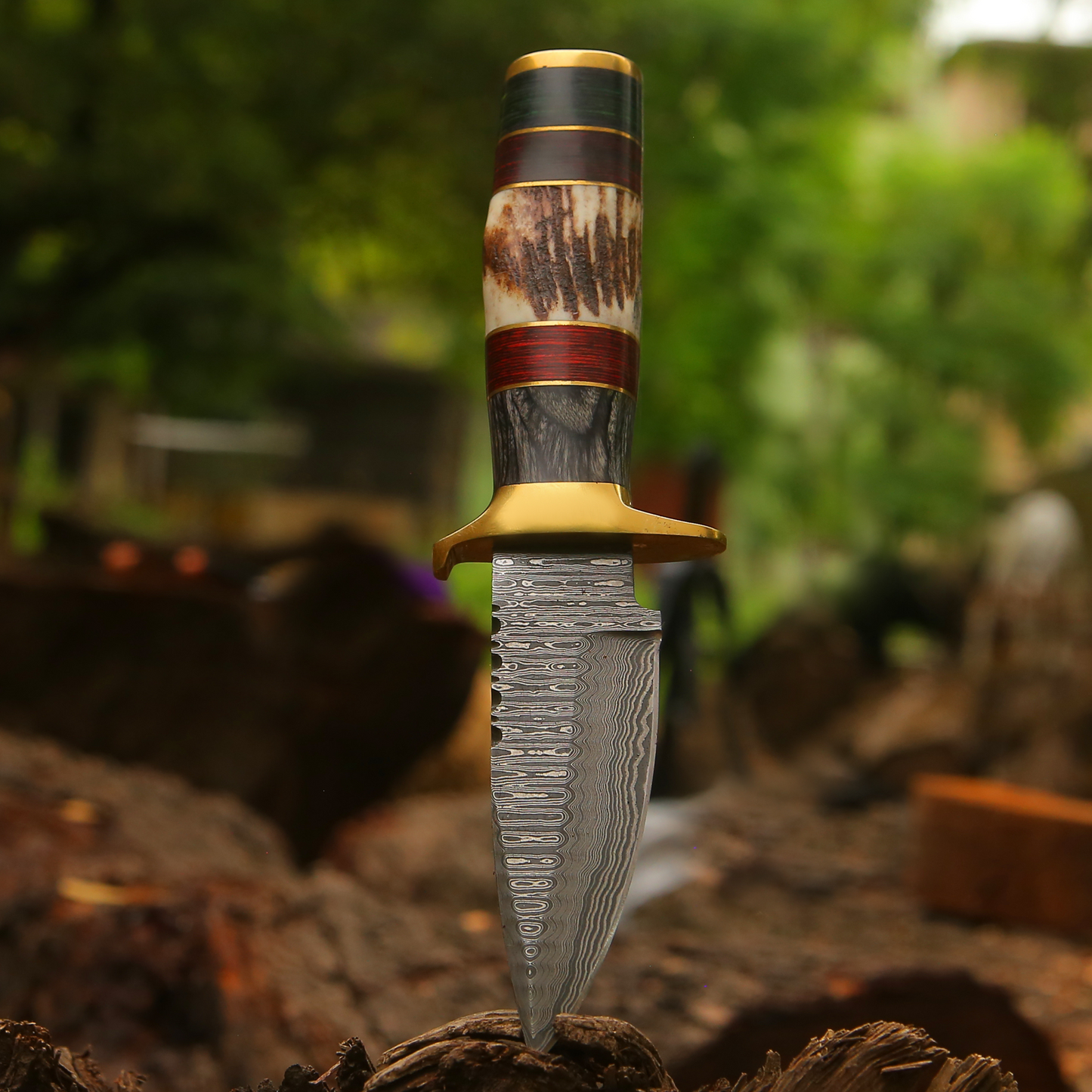 Shadowfang - 9 inch Damascus Steel Hunting Knife with Stag Horn Handle