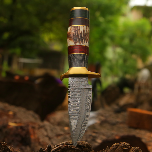 Shadowfang - 9 inch Damascus Steel Hunting Knife with Stag Horn Handle
