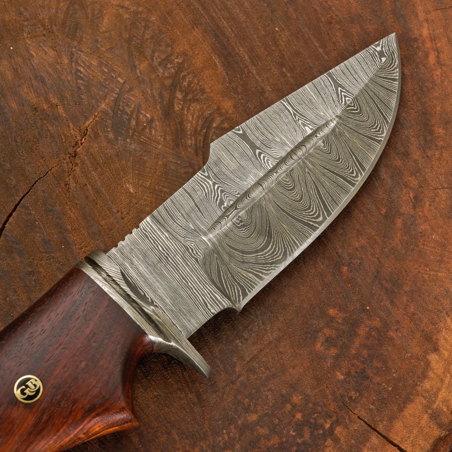 Outlander Edge – 10.5" Hand Forged Damascus Hunting Knife with Leather Sheath