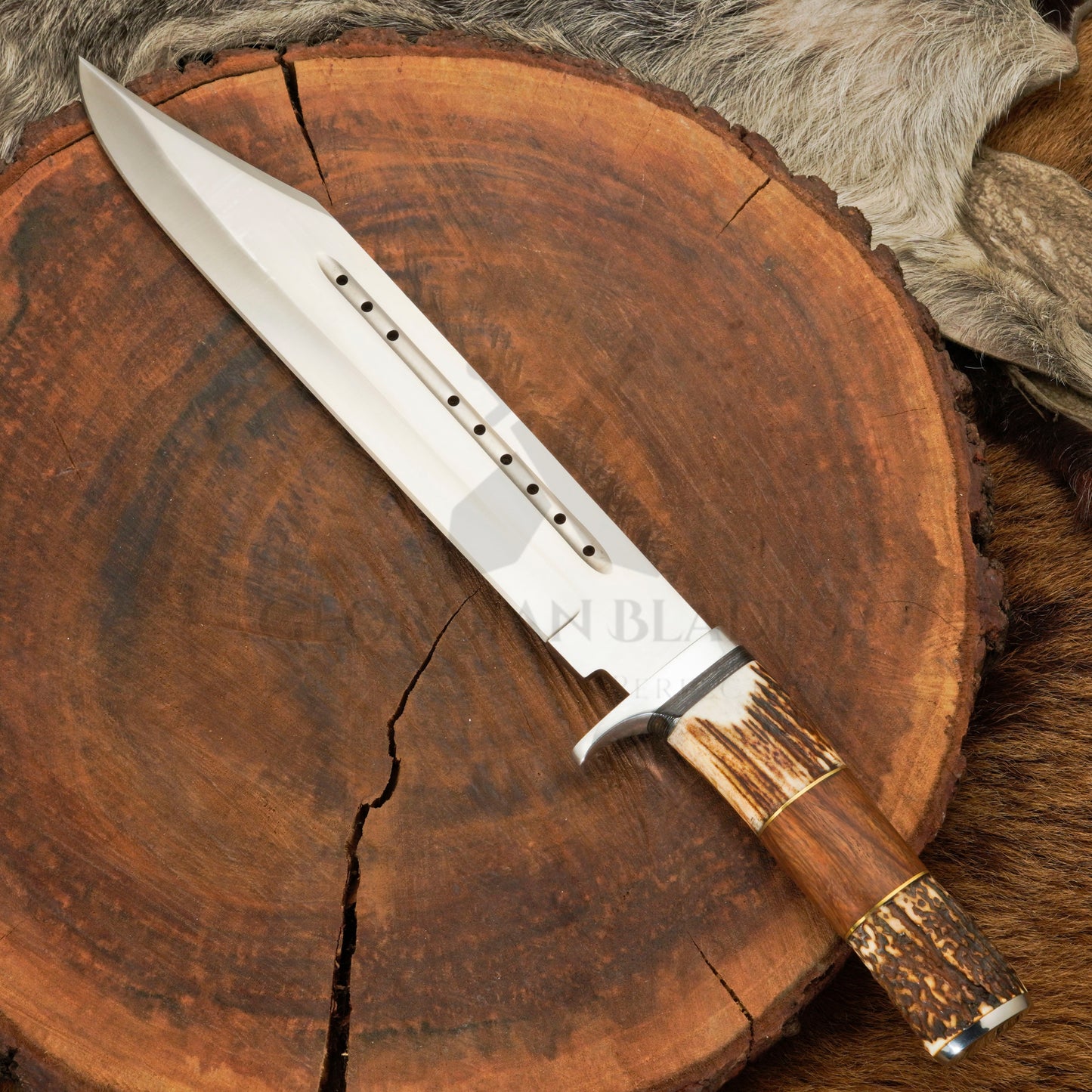 Wild West Warrior: Bowie Knife - Handmade D2 Bowie Knife Steel Hunting Fix Blade - Stag Antler & Wood Handle
